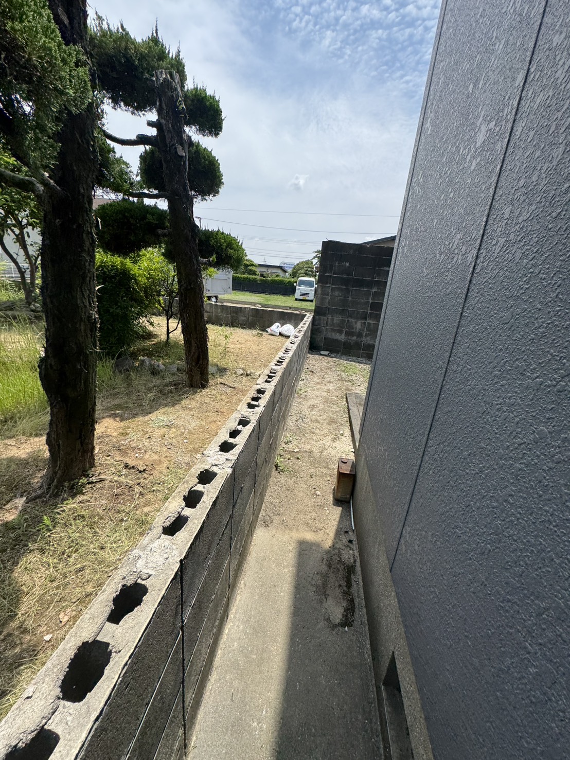 お庭側から見た完工後のブロック塀 久留米市大石町